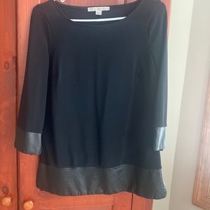 Boston Proper Black shirt with faux leather trim, size small